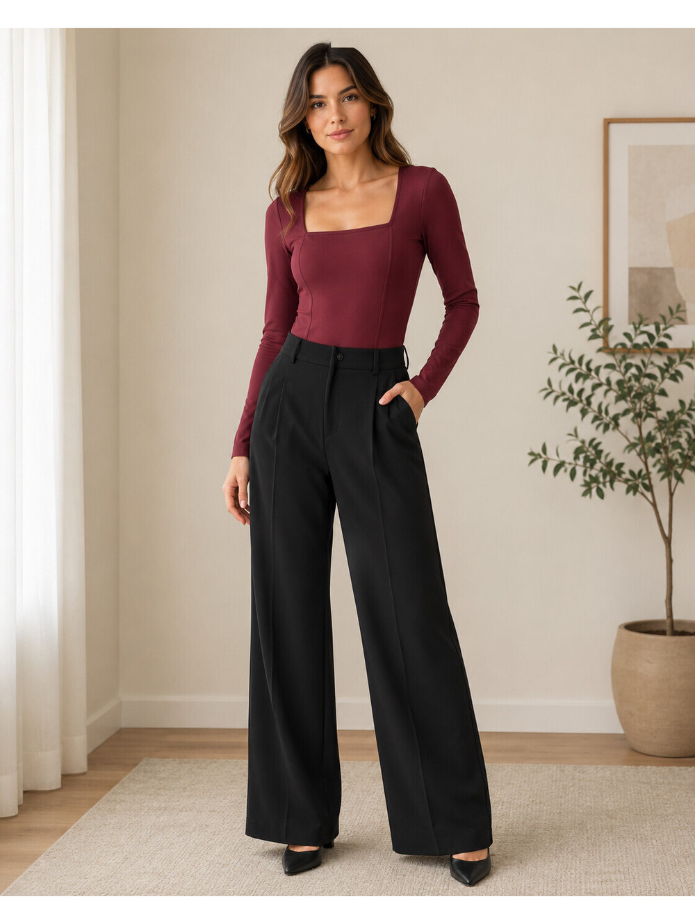 NWOT Abercrombie & Fitch SoftAF Bodysuit Womens M Burgundy Square Neck Stretch
